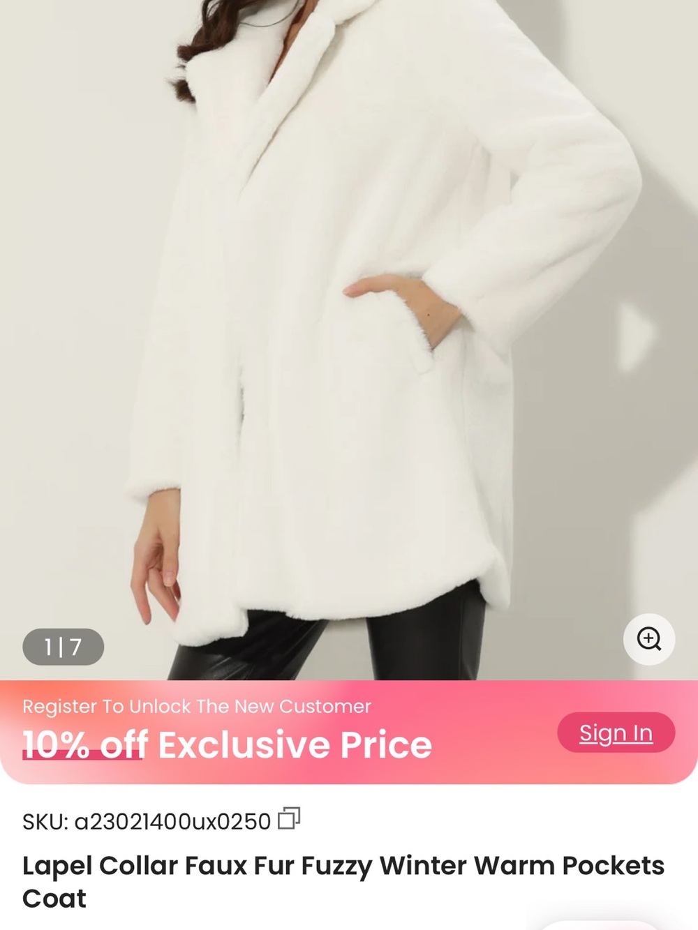 Allegra K White Teddy Faux Fur Lapel Collar Jacket